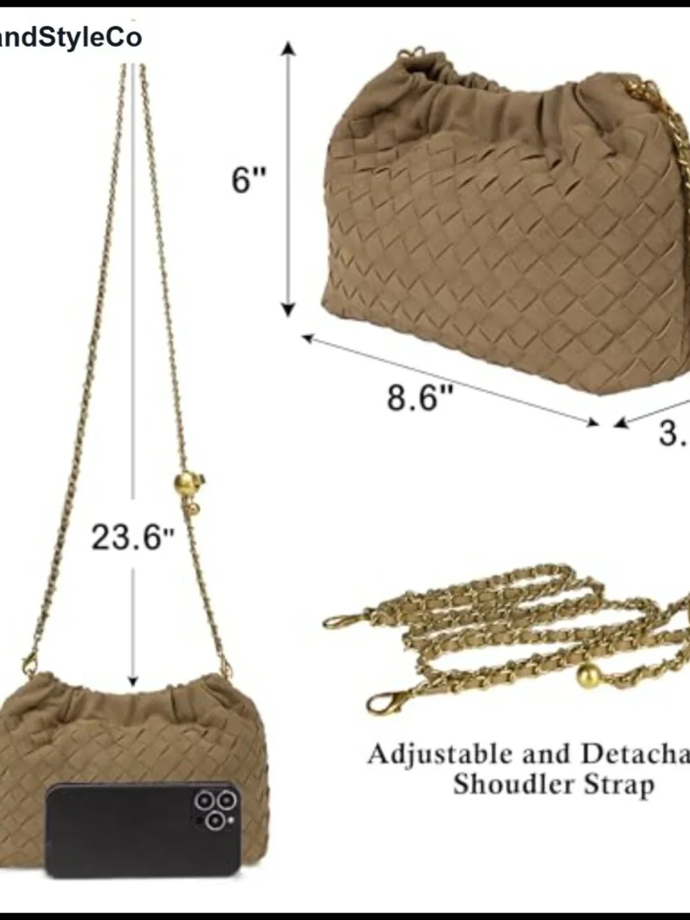 Woven Suede Vegan Leather Crossbody Hobo Bag with Adjustable Strap